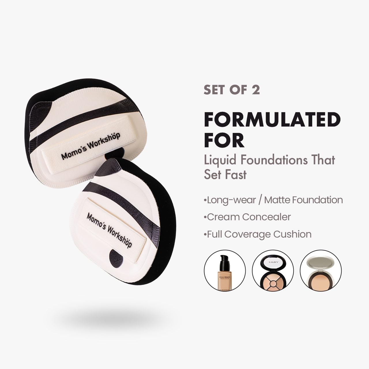 Panda Air Marshmallow Puff,Makeup Sponge,Rubycell Material,Pointed Tip for Concealer + Flat Side for Foundation, Longwear Makeup, Travel Friendly & Reusable,2pcs Puffs & Storage Case-GlimoraGlow