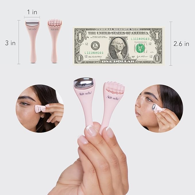 Kitsch Mini Facial Roller & Ice Face Roller Skin Care Tool Set for Women - Face Massager for Puffy Eyes, Cold Therapy, Lymphatic Drainage Massager, Self Care Gifts for Women & Men - Blush-GlimoraGlow
