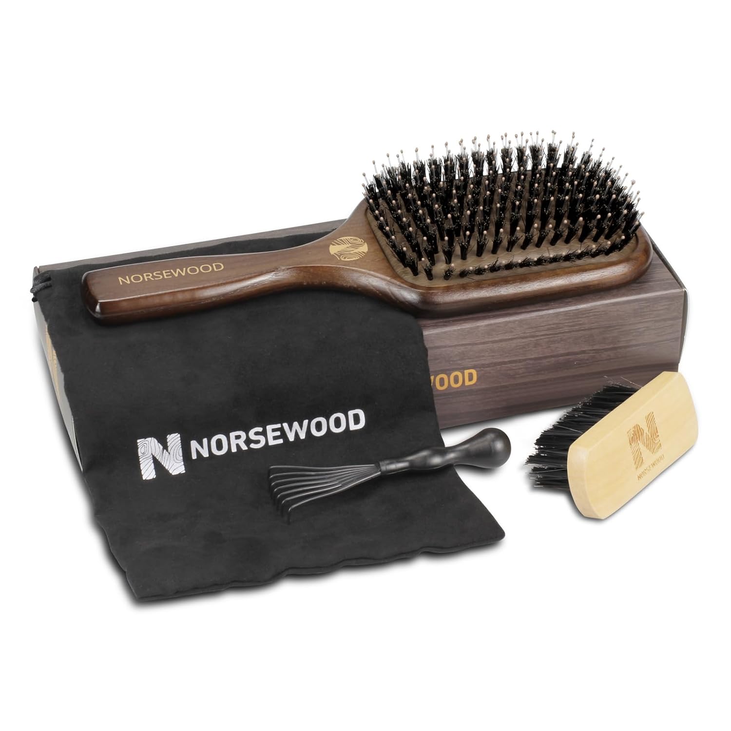 100% Boar Bristle Hair Brush Set, Detangler for Long, Short, Thin, Curly, Straight, or Wavy,Hairbrush for Enhancing Shine,Great for Men, Women, and Kids-GlimoraGlow