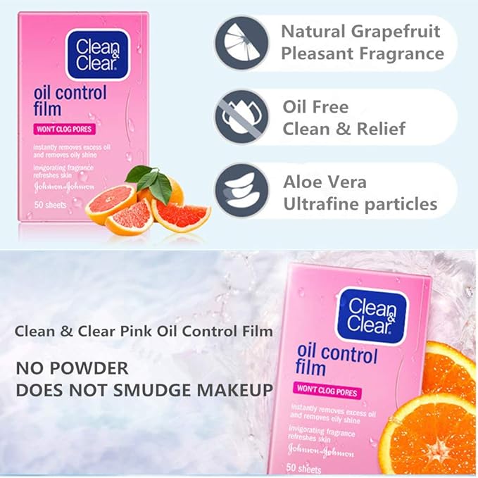 Oil Control Film Replacment for Clean & Clear Oil-absorbing Sheets,3 Pack (Grapefruit Fragrance) Oil Blotting Sheets For Face,Makeup Friendly High-performance Handy Face Blotting Paper for Oily Skin-GlimoraGlow