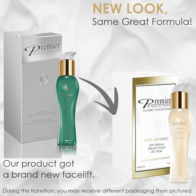 Premier Dead Sea Classic Eye Serum, Hypoallergenic, Age defying, Helps minimize wrinkles, Dark circles, Sagging skin, Reduce bags, with vitamins A & E 1.2 fl.oz-GlimoraGlow