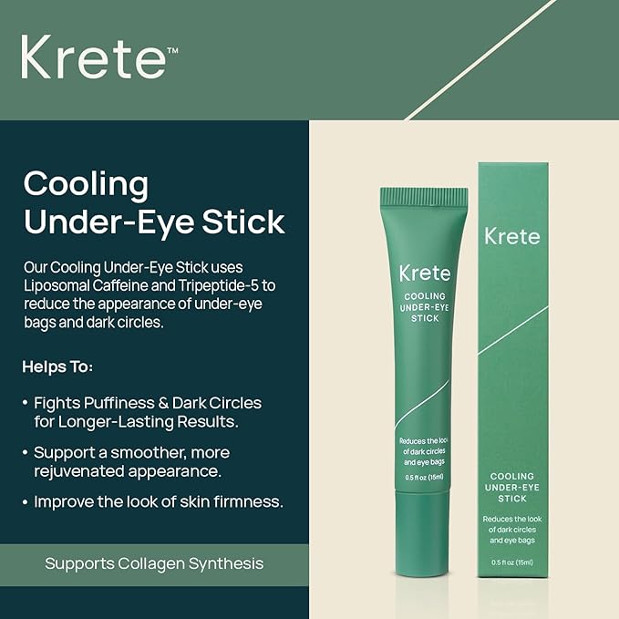 KRETE Cooling Under-Eye Stick with Liposomal Caffeine and Tripeptide-5 - Helps with Dark Circles and Puffiness, Vegan & Cruelty-Free, 15ml-GlimoraGlow