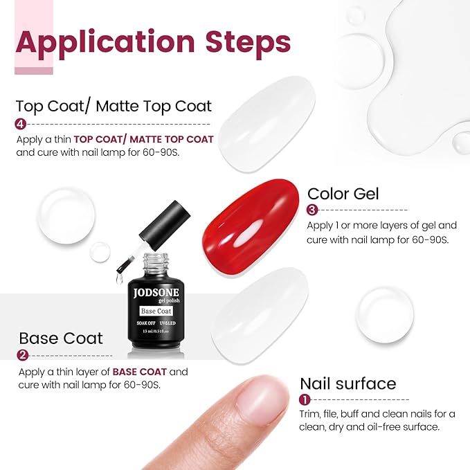 JODSONE 15ML Base Coat Gel Nail Polish Gel Glossy Quick Drying Durable Soak Off Clear No Wipe-GlimoraGlow