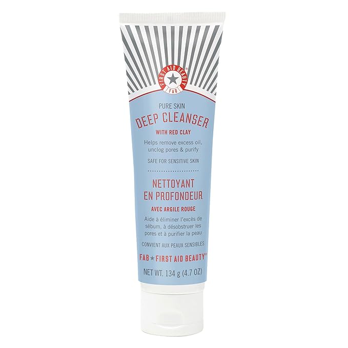 First Aid Beauty - Pure Skin Deep Cleanser with Red Clay, Deep Cleansing Face Wash with Antioxidant Booster for Oily and Blemish-Prone Skin, Reduce Oil & Unclog Pores, Safe for Sensitive Skin, 4.7 oz-GlimoraGlow