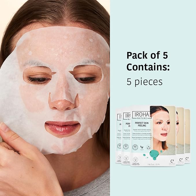 IROHA NATURE Glycolic Acid Peeling Face Mask (Pack of 5) | Skin Perfecting for a Radiant & Smooth Look | Instant Regeneration in Just 15 Minutes | Clean Beauty | 100% Vegan-GlimoraGlow