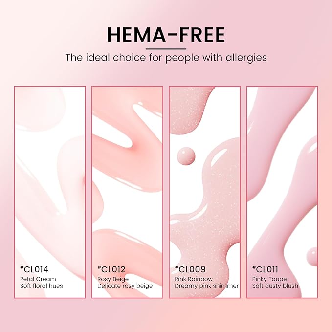 Jelly Gel Nail Polish Kit with U V Light, Hema-Free Milky Nude Sheer White Pink Gliter Gel Polish Set with Base & Top Coat Chrome Nail Powder, 4 Colors Mini Salon Nail Art Starter Gift for Women Girl-GlimoraGlow