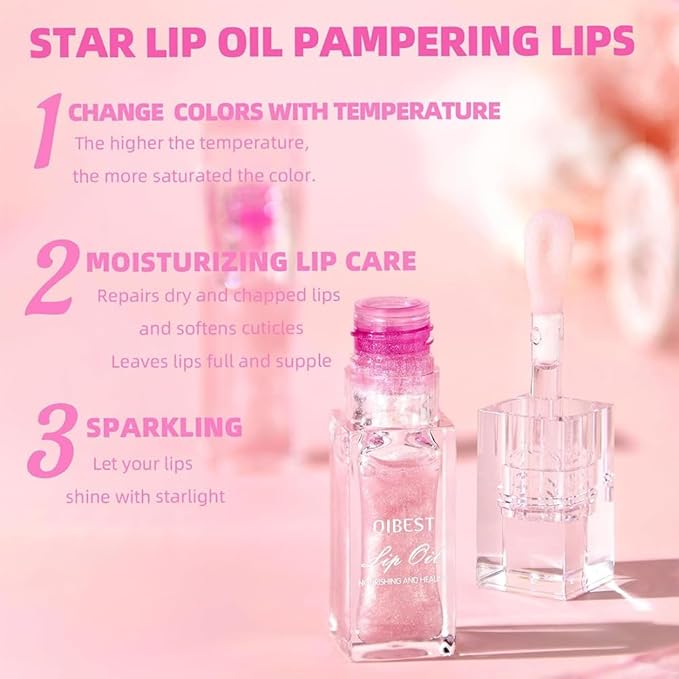 Hydrating Lip Glow Oil-Lip care oil- Lip Oil Tinted for Lip Care and Dry Lips-Prevents Dry Cracked-Non-sticky Big Brush Head-Lip Plumping -Lip Oil gloss tinted-Fresh Texture Lip Oil-GlimoraGlow