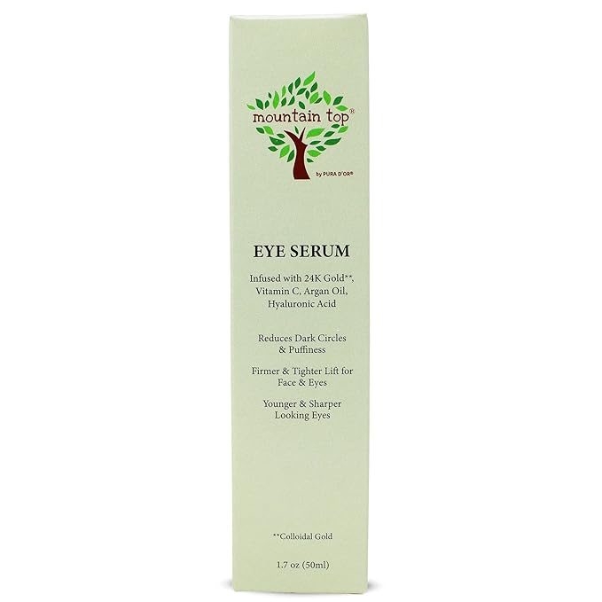 MOUNTAIN TOP Eye Serum Infused with 24K Gold, Vitamin C, Argan Oil, Hyaluronic Acid - For a Tighter Lift and Reduction in Appearance of Wrinkles, Fine Lines, and Dark Circles (1.7oz)-GlimoraGlow
