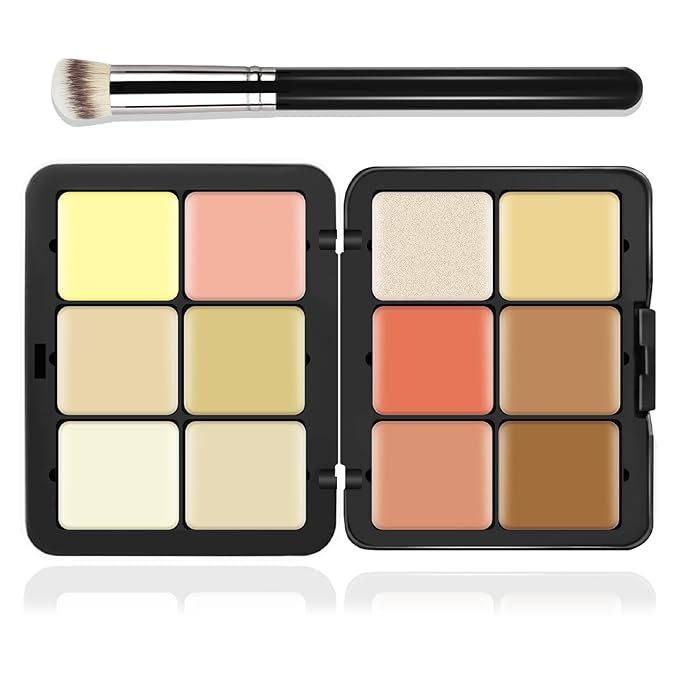 12 Colors Cream [Blush+Contour+Concealer+Highlighter] Makeup Palette for Cheeks - Multi-functional Makeup Palette with Brush, Natural Matte Long Wearing, Waterproof Face Makeup Palette (#04)-GlimoraGlow