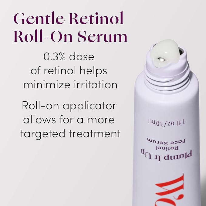 Womaness Plump It Up Retinol Serum – Roll-On Hydrating Face Serum for Women w/ Hyaluronic Acid & Collagen Boosting Retinol – Anti Aging for Fine Lines, Wrinkles & Smoothing Ceramide NG Skincare (30ml)-GlimoraGlow