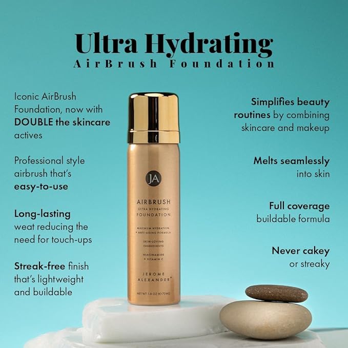 Jerome Alexander Airbrush Foundation Ultra Hydrating, Spray Foundation Makeup with 2x the Active Ingredients, Ultra-Light, Buildable, Full Coverage Formula (Light)-GlimoraGlow