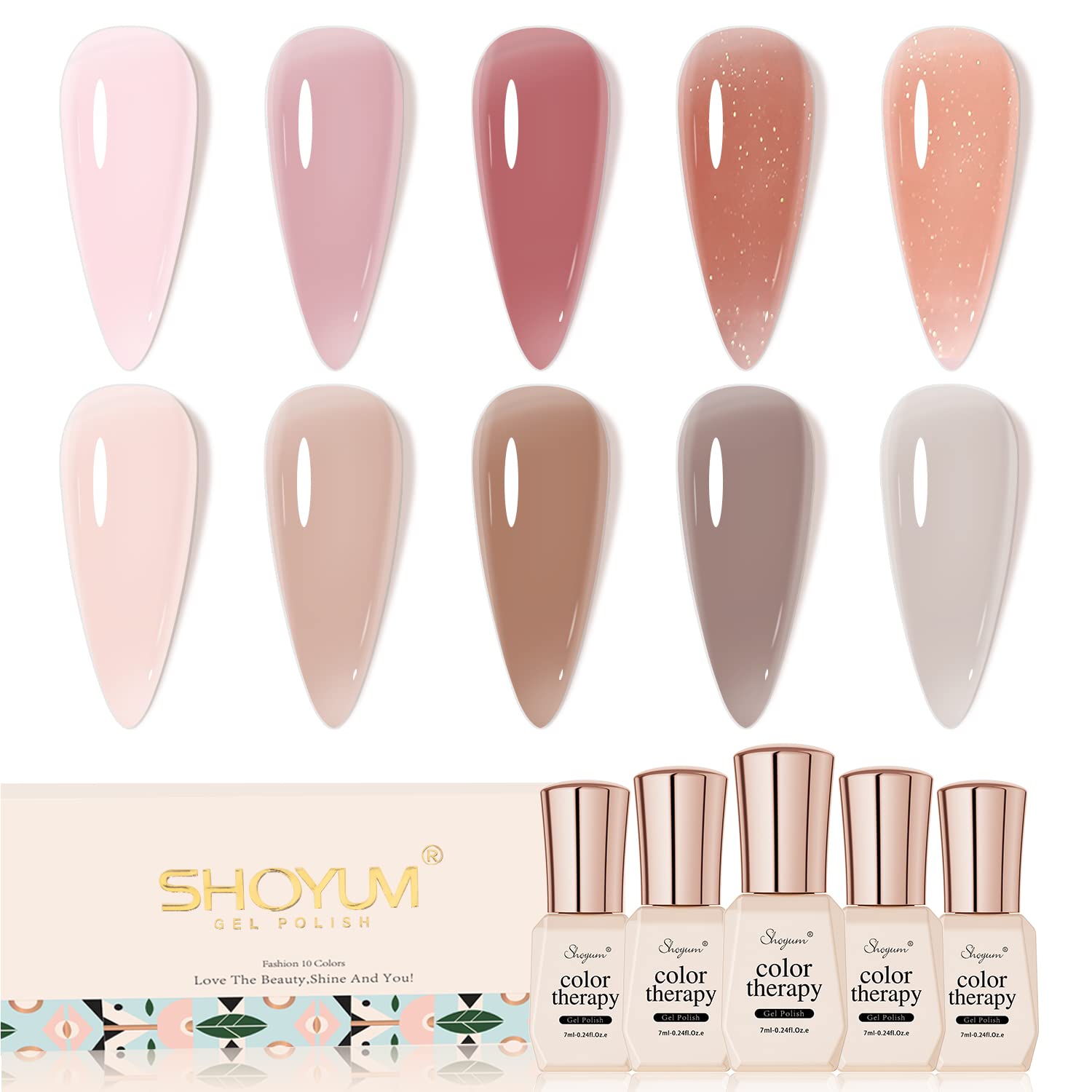 10Pcs Jelly Gel Nail Polish Set Nude Translucent Dark Skin Colors Rose Maple Red Sheer Gel Polish Kit Brown Semi-Transparent Fall Nail Polish Gel UV LED Soak Off Home DIY 7ml-GlimoraGlow