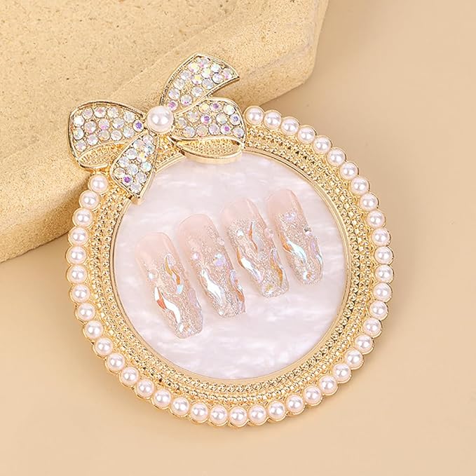 2 Pack Bow with Rhinestones Pearl Nail Art Palette Nail Polish Art Painting Mixing Palette Holder Pearl Edge Professional Cosmetic Nail Art Tools for Women and Girls Nail Polish Display-GlimoraGlow
