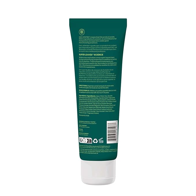 ATTITUDE Body Cream, EWG Verified Moisturizer, Vegan Moisturizing Products For Dry Skin, Dermatologically Tested, Olive Leaves, 8 Fl Oz-GlimoraGlow