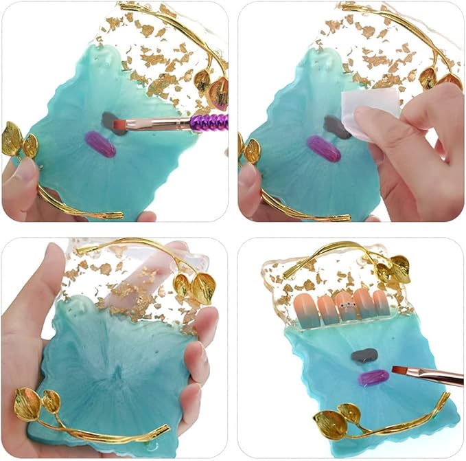 2023 Retro Nail Art Palette, Nail Painting Mixed Color Palette with Leaves Handle, Nail Holder Gel Color Makeup Display Board Pallet (Blue)-GlimoraGlow