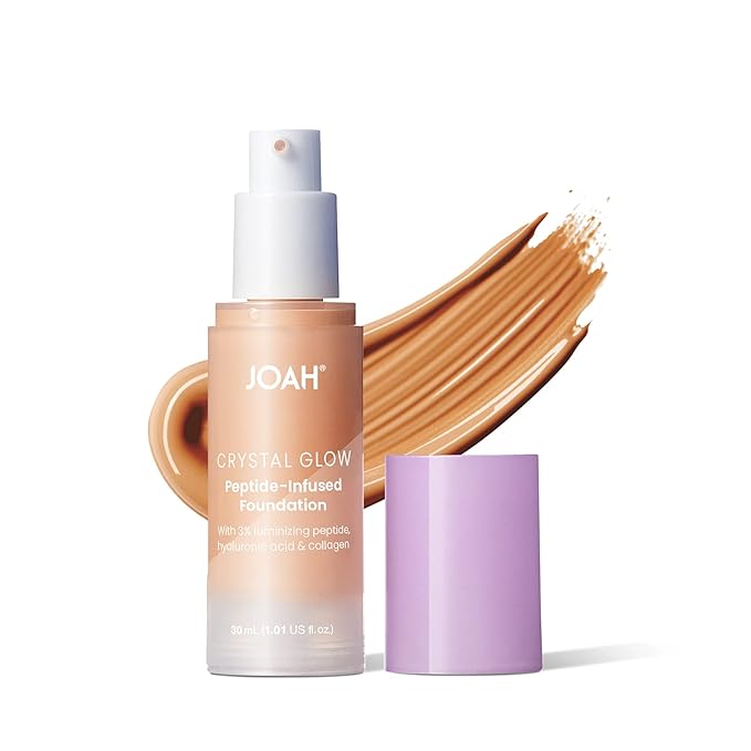 JOAH Crystal Glow Peptide-Infused Foundation, 2-in-1 Multitasking Korean Makeup with Blurring Face Primer, Luminizer, Hydration & Skin Defense for a Flawless Finish, 1.01 Oz, Light Medium Neutral-GlimoraGlow