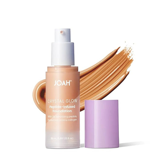 JOAH Crystal Glow Peptide-Infused Foundation, 2-in-1 Multitasking Korean Makeup with Blurring Face Primer, Luminizer, Hydration & Skin Defense for a Flawless Finish, 1.01 Oz, Light Medium Neutral-GlimoraGlow