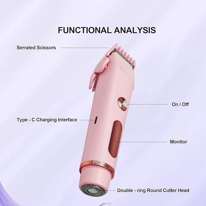 2025 Upgraded Bikini Trimmer for Women & 2 in 1 Dermave Bikini Shaver with LCD Display, Dual Head Cordless Electric Shaver, IPX7 Waterproof Wet/Dry Body Hair Trimmer for Face Body Intimate Areas,Pink-GlimoraGlow