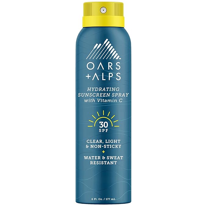 Oars + Alps Hydrating SPF 30 Sunscreen Spray, Naturally Derived Skin Care Infused with Vitamin C and Antioxidants, Water and Sweat Resistant, 6 Oz, 1 Pack-GlimoraGlow