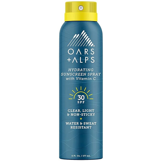 Oars + Alps Hydrating SPF 30 Sunscreen Spray, Naturally Derived Skin Care Infused with Vitamin C and Antioxidants, Water and Sweat Resistant, 6 Oz, 1 Pack-GlimoraGlow