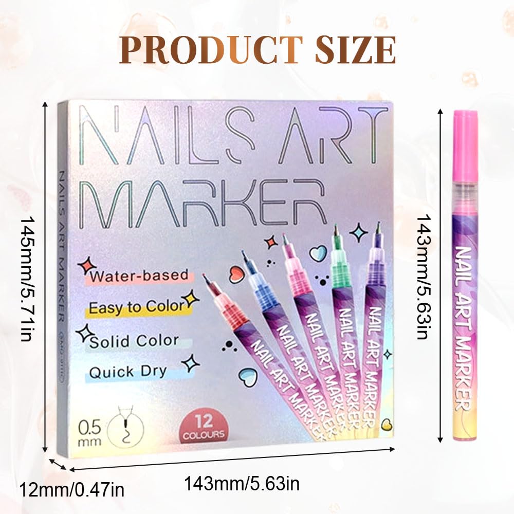 12 Colors Nail Art Pens Set, 2026 New DIY Nail Art Markers for Gel Nails, 3D Nail Polish Pens Quick Dry Graffiti Dotting Point Liner Pens Acrylic Paint Pens Kit for DIY Nail Art Drawing Painting Tools-GlimoraGlow