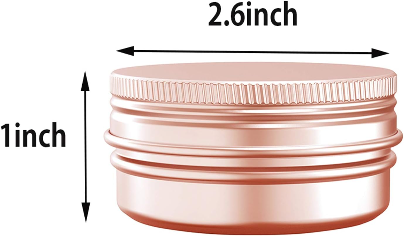 2 Ounce Aluminum Tin Jar with Screw Cap 60mL Tin Cans Refillable Containers for Cosmetic, Lip Balm, Cream, Lotion, Balms, Spices, Salve, Rose Gold 20 Pcs-GlimoraGlow