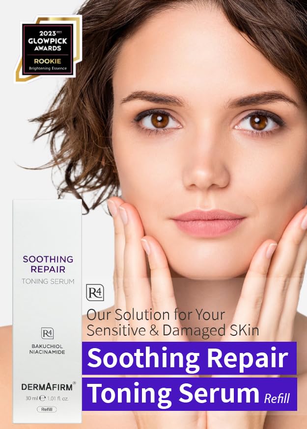 [Refill] DERMAFIRM Soothing Repair Toning Serum R4 - Korean Bakuchiol Retinol Niacinamide & Peptide Face Serum for Wrinkles - Calming, Moisturizing & Correcting- Paraben-Free, Cruelty-Free, 1.01 fl oz-GlimoraGlow