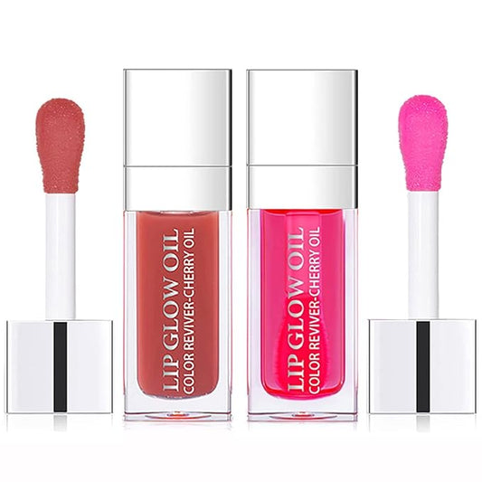 2 Set Lip Oil Hydrating Tinted Lip Balm, Plump Lip Gloss Lip Care Transparent Toot Lip Oil Tinted, Fresh Texture & Non-sticky, Nourishing Repairing Lightening Lip Lines Lip Care Products (Rosewood / Cherry)-GlimoraGlow