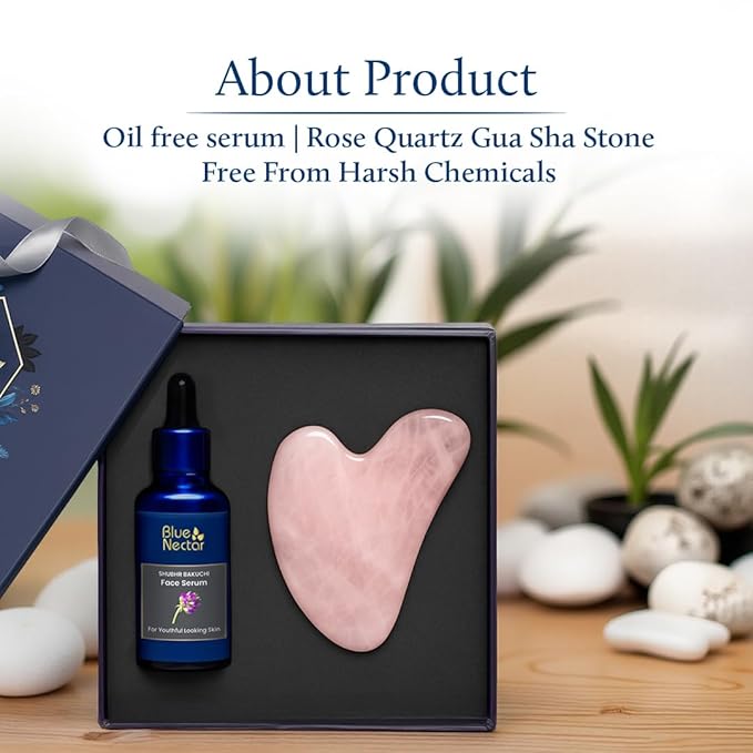 Blue Nectar Bakuchiol Face Serum for Glowing Skin with Gua Sha | Plant-Based Retinol for Face Skincare, Fine Lines, & Dark Circles | Anti-Aging Serum for Women & Men (10 Herbs, 1 Fl Oz)-GlimoraGlow