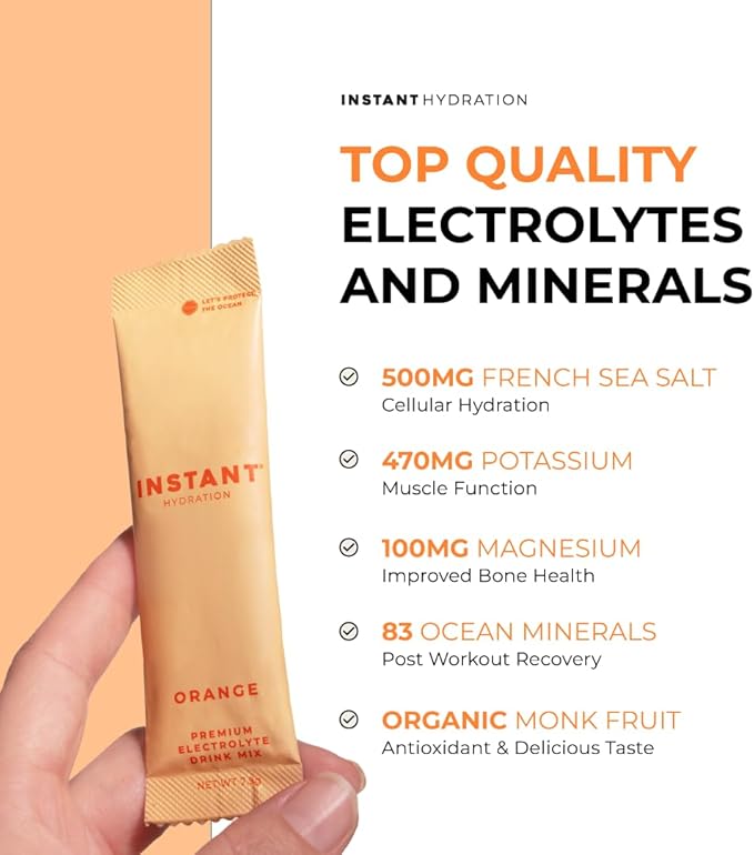 Instant Hydration Electrolytes Powder Packets - Citrus Orange Drink Mix - Zero Sugar - Keto, Vegan, Gluten-Free, Non-GMO - Boost Recovery, Brain Health, Muscle & Tissue Support- 30 Sticks-GlimoraGlow