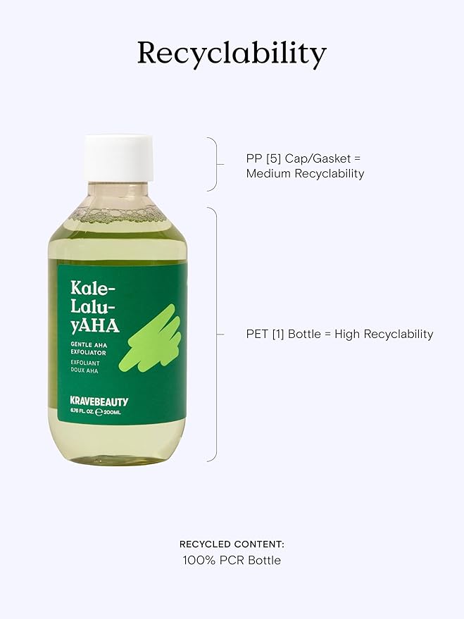 Krave Beauty Kale-Lalu-yAHA - Gentle 5.25% AHA Exfoliator with Glycolic Acid, Hyaluronic Acid, and Vitamin-Rich Kale for Texture, Discoloration, and Dead Skin Cells, Vegan and Cruelty-Free, 6.76 fl oz-GlimoraGlow