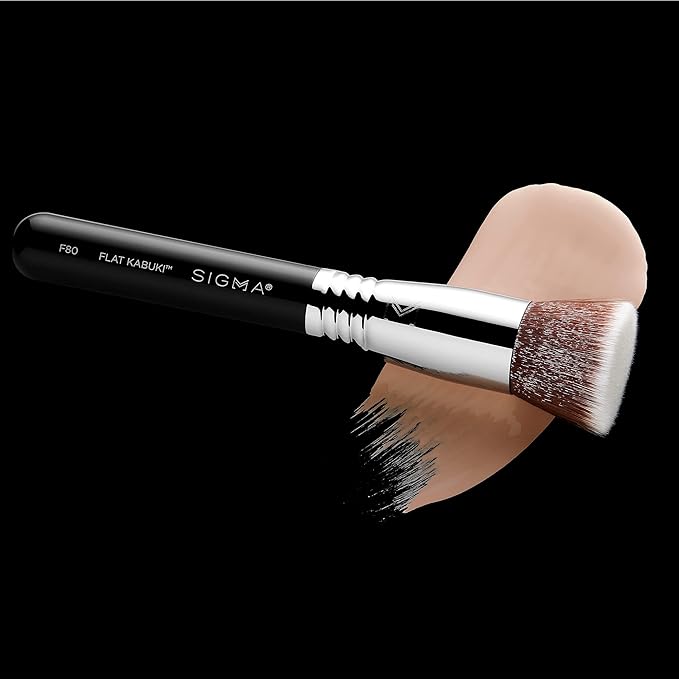 Sigma Beauty F80 Flat Kabuki Brush – Flat Top Kabuki Foundation Brush and Professional Grade Makeup Brush with Ultra-Soft Fibers for Blending Liquid & Cream Makeup Products (Black, 1pc)-GlimoraGlow