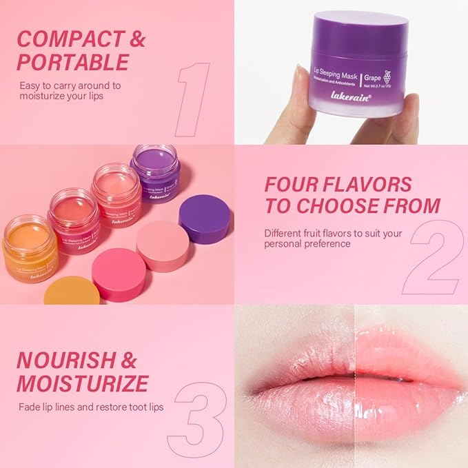 Hydrating Lip Sleeping Mask, Long Lasting Hydrating Night Lip Balms for Intensive Moisturizing and Care, Prevention Dry and Crack (GRAPEFRUIT) 0.7 OZ-GlimoraGlow