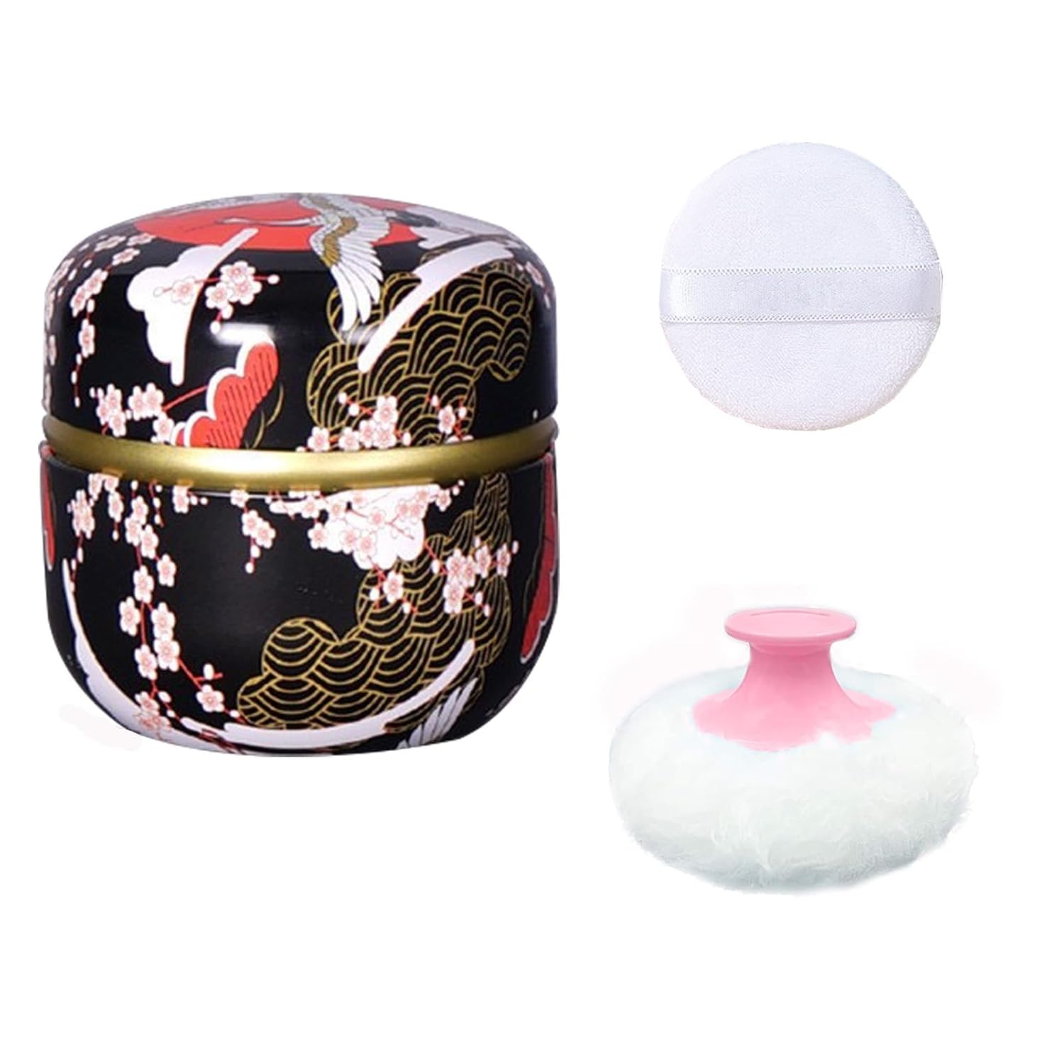 Body Powder Puff and Container for Dusting Powder, Women Powder Puff and Powder Case for Bath and Travel (Crane Black)-GlimoraGlow