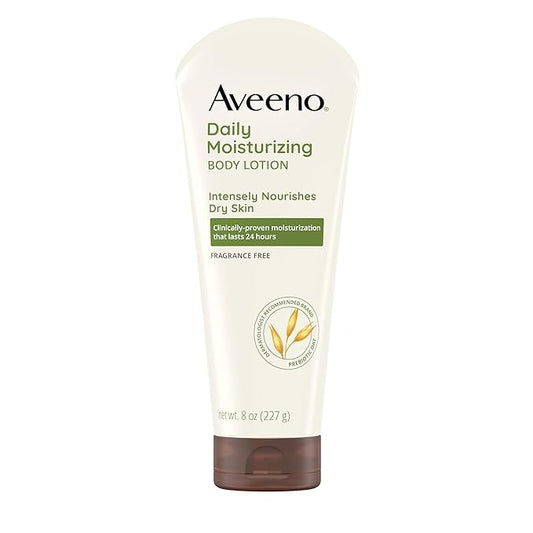 Aveeno Daily Moisturizing Body Lotion, Body Lotion for Dry Skin with Prebiotic Oat, Paraben Free, Fragrance Free, Non-Greasy, Non-Comedogenic Moisturizer, 8 FL OZ-GlimoraGlow