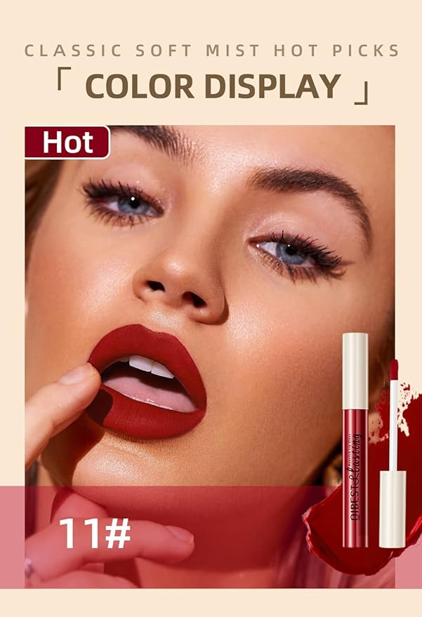 12Pcs Makeup Matte Lipstick Lip Kit, Classic Nudes & Bold Reds Lipstick Set, Non-Stick Cup Not Fade Liquid Lipstick Waterproof Long Lasting Durable Nude Lip Gloss, labiales mate 24 horas originale-GlimoraGlow