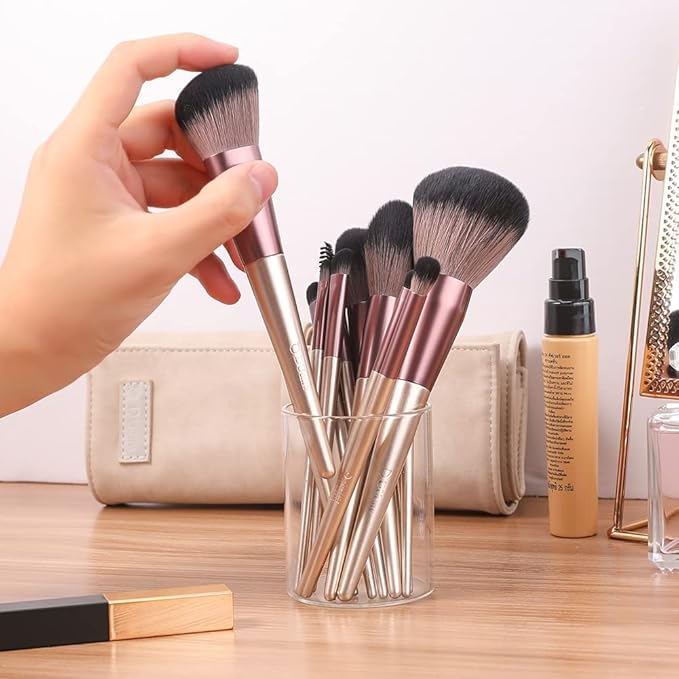 DUcare Makeup Brushes with Bag - 14Pcs Professional Synthetic Make Up Brushes Set for Blush Concealer Foundation Bronzer Powder Eyebrow Eyeshadow Blending Makeup Brush Set Mekaup bag, Rose Golden-GlimoraGlow
