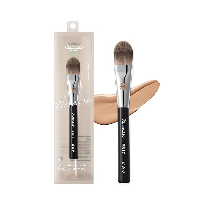 Piccasso FB17 Foundation Brush – Soft Makeup Brush for Liquid & Cream Foundation, Curved Bristles for Smooth and Flawless Face Makeup, Professional Tool for Base Layering, Korean Beauty Essential-GlimoraGlow