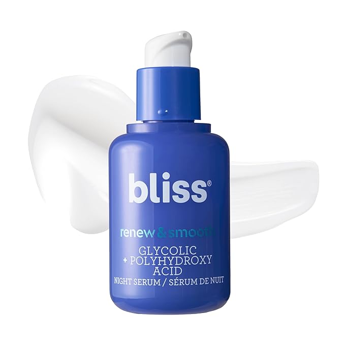 Bliss Glycolic + Polyhydroxy Acid Renew & Smooth - Night Serum - Gently Exfoliate Skin - Hydrating Squalane - Vegan & Cruelty-Free - 1 Fl Oz-GlimoraGlow