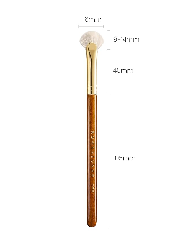 Desert Oak Series Mini Fan Brush - Ultra-Fine Goat Hair for Precision Highlighting, Flat Fan Shape Targets Cheekbones/Nose Bridge, Ebana Bubinga Handle & Brass Ferrule (CM 166)-GlimoraGlow