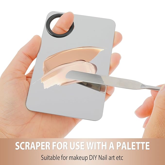 2 in-1 Set Make up Mixing Palette, Foundation Mixing Palette Stainless Steel Makeup Palette with Makeup Spatula for Professional Cosmetic Artist Make up Palette for Mixing Foundation Nail-Art-GlimoraGlow