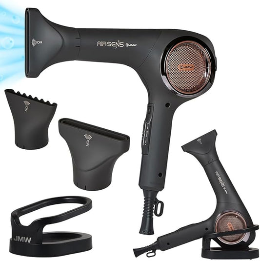 JMW Korean Professional Salon Hair Dryer AIR Sense I 15 Winds-3 Heat X 5 Speed Mix, 2 Nozzles & Dryer Stand, Upgrade BLDC Motor, 100% Cool Shot, Smart Memory, Fast Drying, Quiet and Long-Lasting-GlimoraGlow