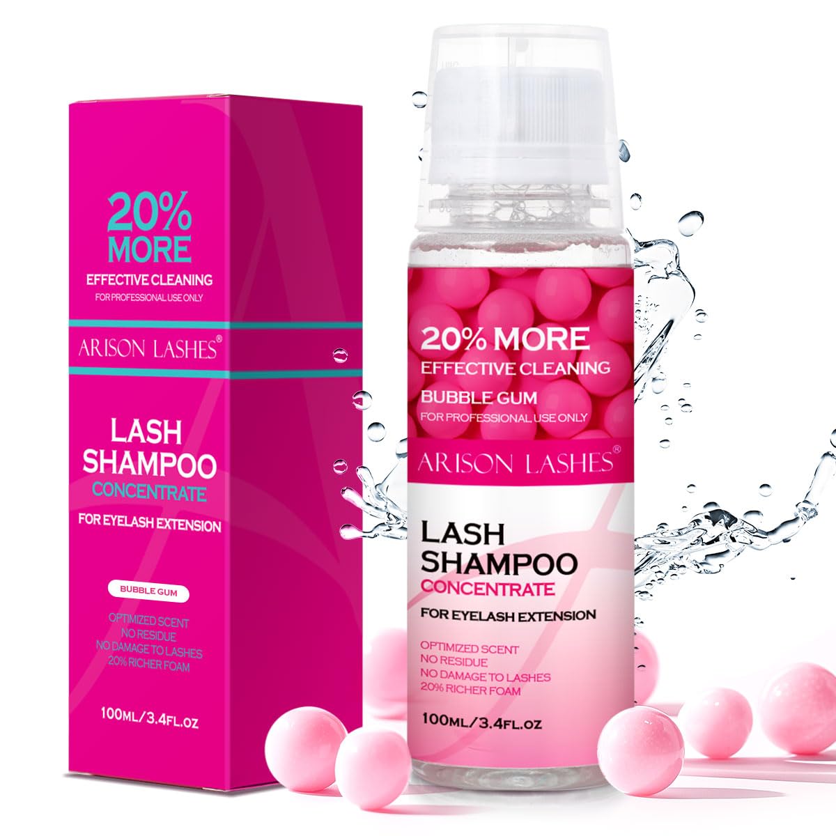 ARISON LASHES Lash Shampoo Concentrate for Lash Extensions 100ML Eyelash Cleanser Concentrate Oil-Free Eyelash Extension Shampoo with Salon Home Care(Bubble gum)-GlimoraGlow