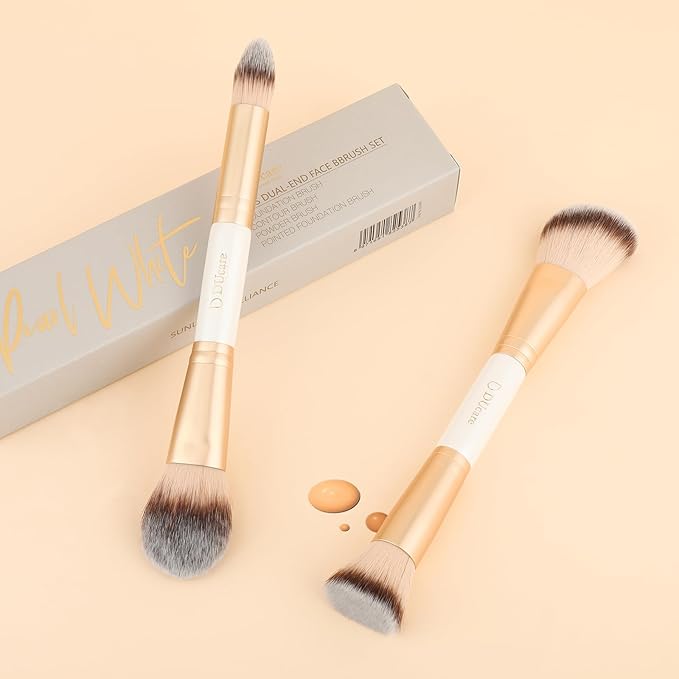 DUcare Makeup Brushes Duo End Foundation Contour Powder and Buffer Brush Bronzer Double Makeup Brush Set 2Pcs white-GlimoraGlow