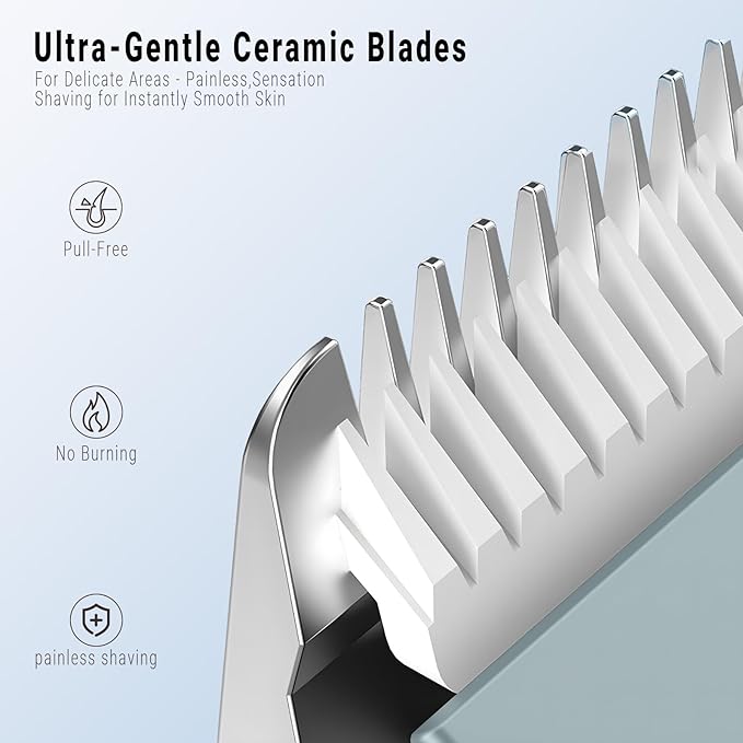 2-in-1 Bikini Trimmer and Shaver Kit for Women, Electric Body Hair Trimmer Facial Hair Removal Cordless Bikini Shaver Razor for Face Lip Chin Pubic Underarm Legs, Blue-GlimoraGlow