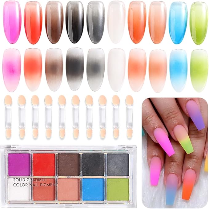 10 Colors Solid Neon Phosphor Nail Powder Set Fluorescent Gradient Iridescent Pigment Powder Glitter Dust Kit for Gel Polish Nail Art Decorations-GlimoraGlow