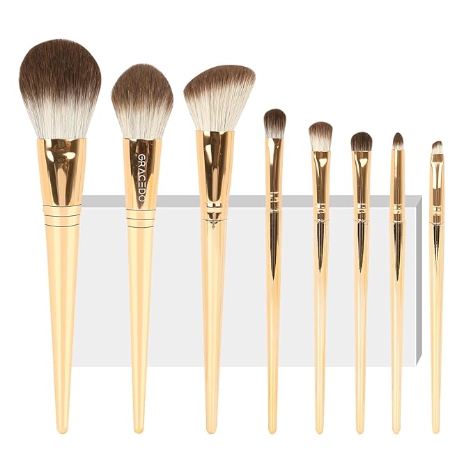 8pcs Gold Makeup Brush Set for All Skill Levels Easy Clean Soft Lint Free Brushes Travel Friendly Kit Foundation Powder Eyeshadow Blush Contour-GlimoraGlow