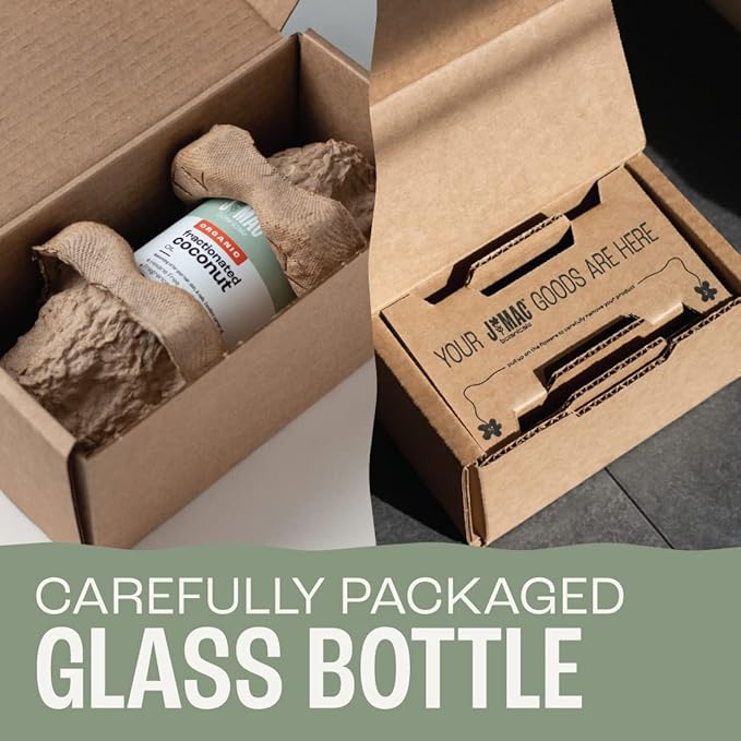 J MAC BOTANICALS Organic Fractionated Coconut Oil (16 Ounce Glass Bottle) Organic Carrier Oil and for DIluting Essential Oils, Moisturizer, Hair Care-GlimoraGlow