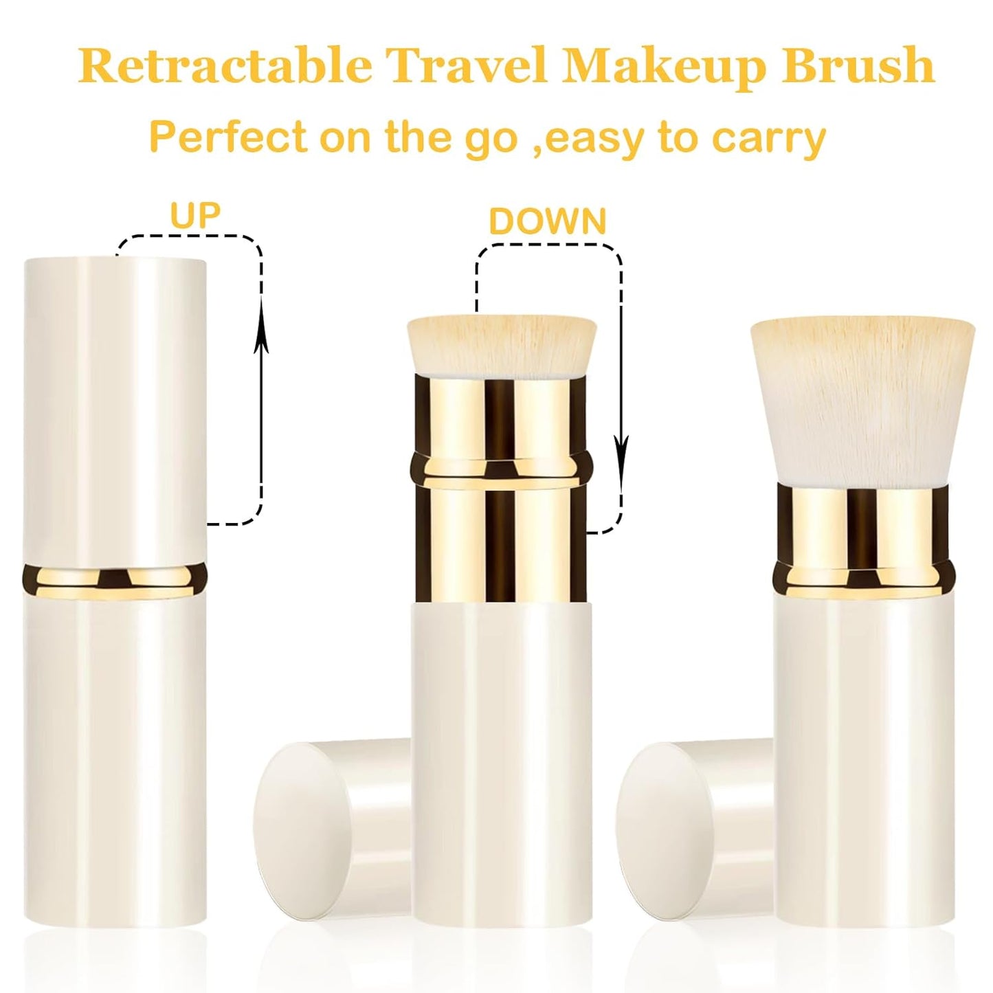 Retractable Kabuki Makeup Brush 2 Pack, Travel Powder Foundation Makeup Brush Face Blush Brushes for Blending Liquid, Blush, Bronzer, Buffing, Sunscreen,Flawless Cosmetics-GlimoraGlow