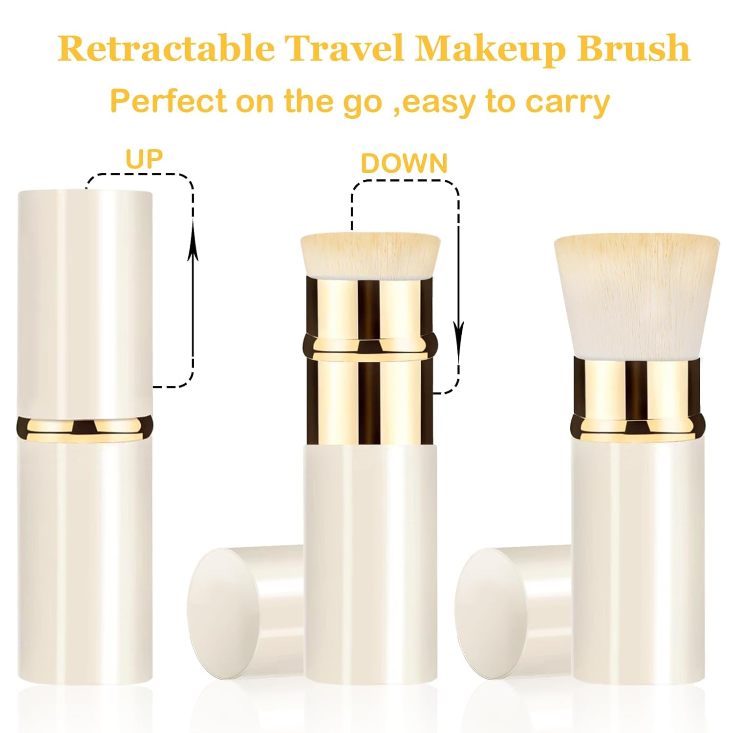 Retractable Kabuki Makeup Brush 2 Pack, Travel Powder Foundation Makeup Brush Face Blush Brushes for Blending Liquid, Blush, Bronzer, Buffing, Sunscreen,Flawless Cosmetics-GlimoraGlow